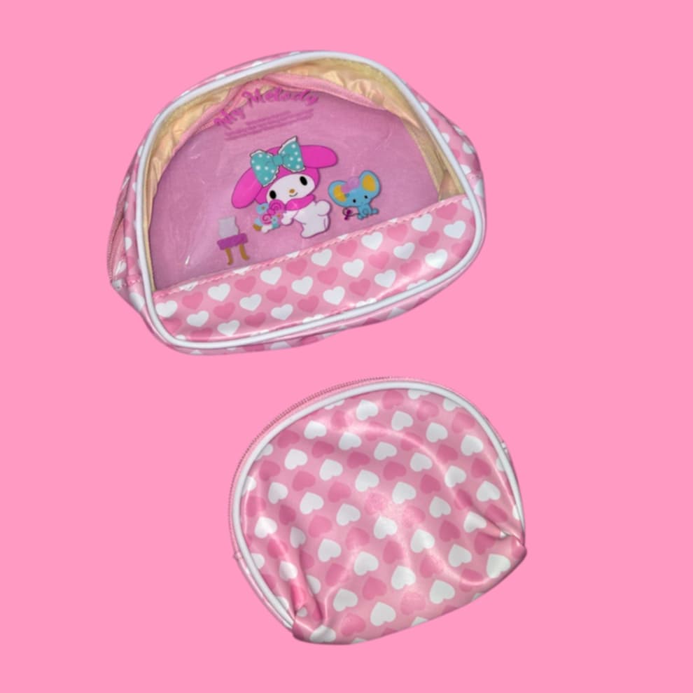 White Cat & Friends Checkered 2 Pc Makeup Bag
