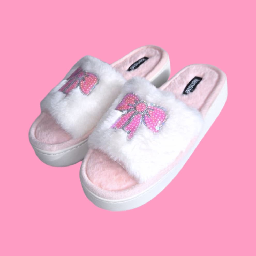 kensie Pink Bow Platform Slippers 8