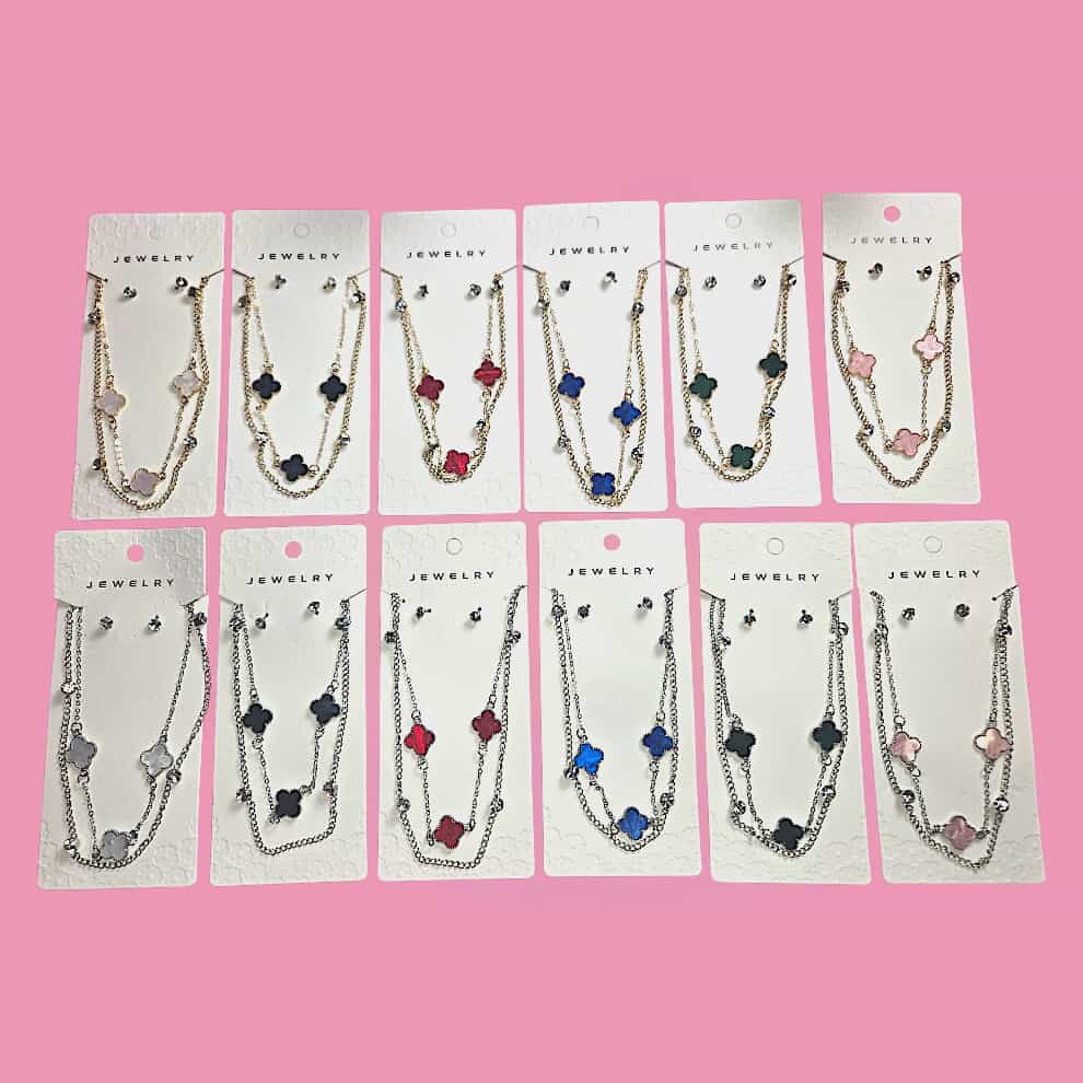 Clover Double Layer Necklace W/Studs