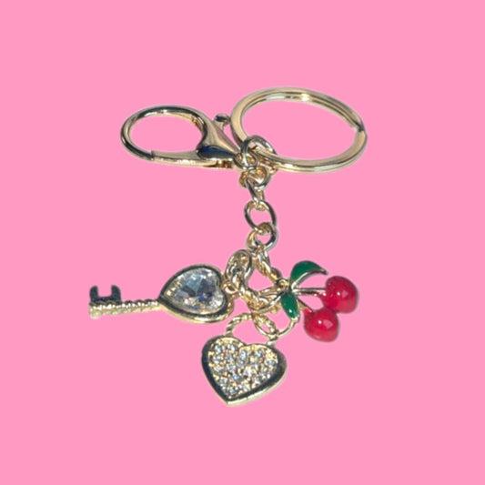 Cherry Heart Bling Keychain