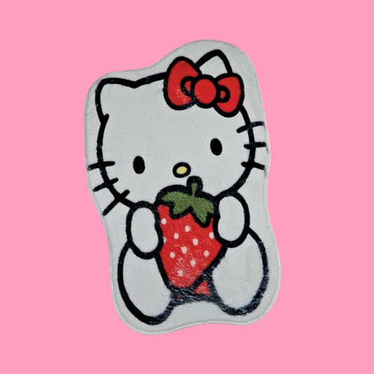 White Cat Strawberry Rug