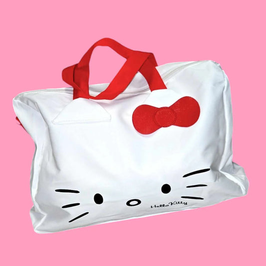 White Cat Red Bow Duffle Bag