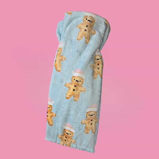 Gingerbread Blue Christmas Blanket 60x70