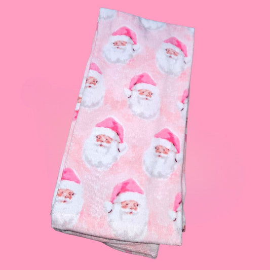 Pink Santa 2 Pc Kitchen Towel Set