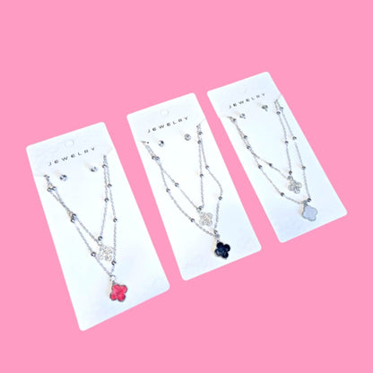Clover Double Layer Necklace W/Studs