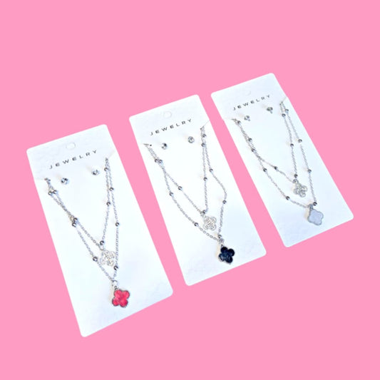 Clover Double Layer Necklace W/Studs