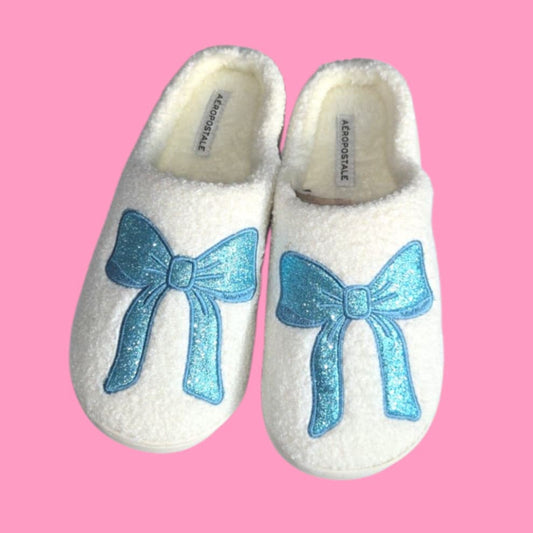 Blue Bow Shimmer Slippers 9/10