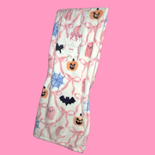 Pink Bow Halloween Plush Throw 60x70