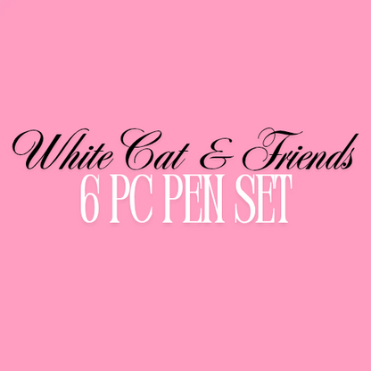 White Cat & Friends 6 Pc Pen Set